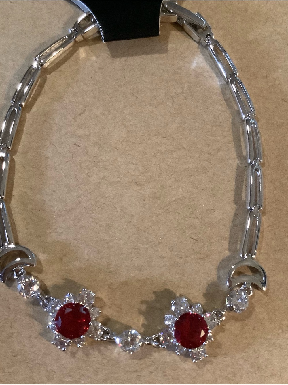 Silver-Tone Bracelet with Red Crystal Accents